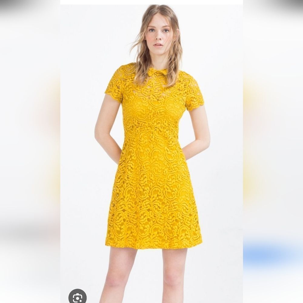 Zara Yellow Lace Mini Dress